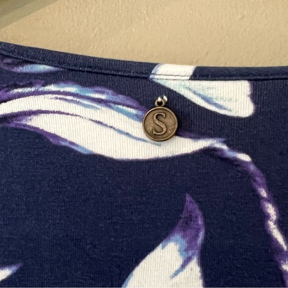 Soft Surroundings Faux Wrap Dress Jersey Knit XL Navy White Shapely Anywhere - Picture 6 of 15